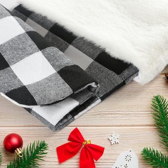 Christmas Stocking with G Initial, 20 Inch Black & White Buffalo Plaid Stocking - Picture 2 of 6